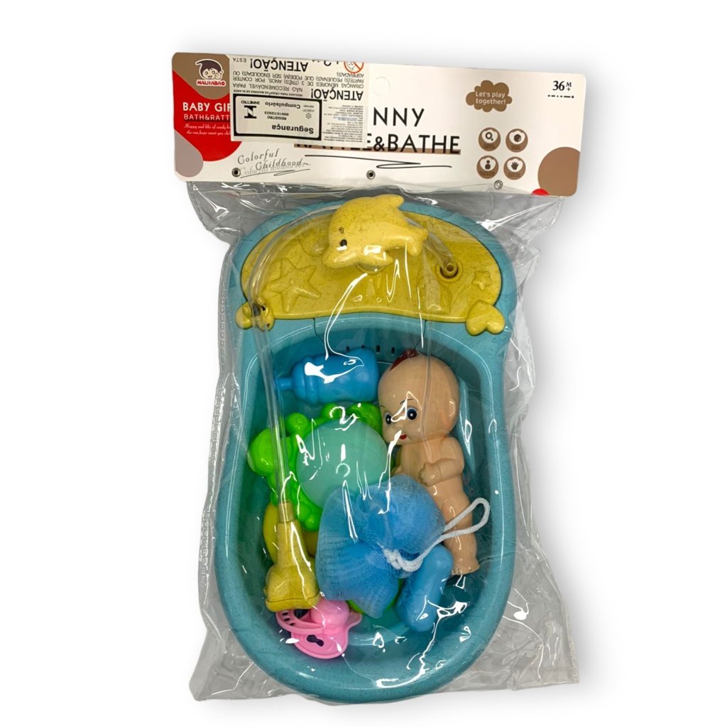BONECA BEBê COM BANHEIRA E 6 ACESSÓRIOS