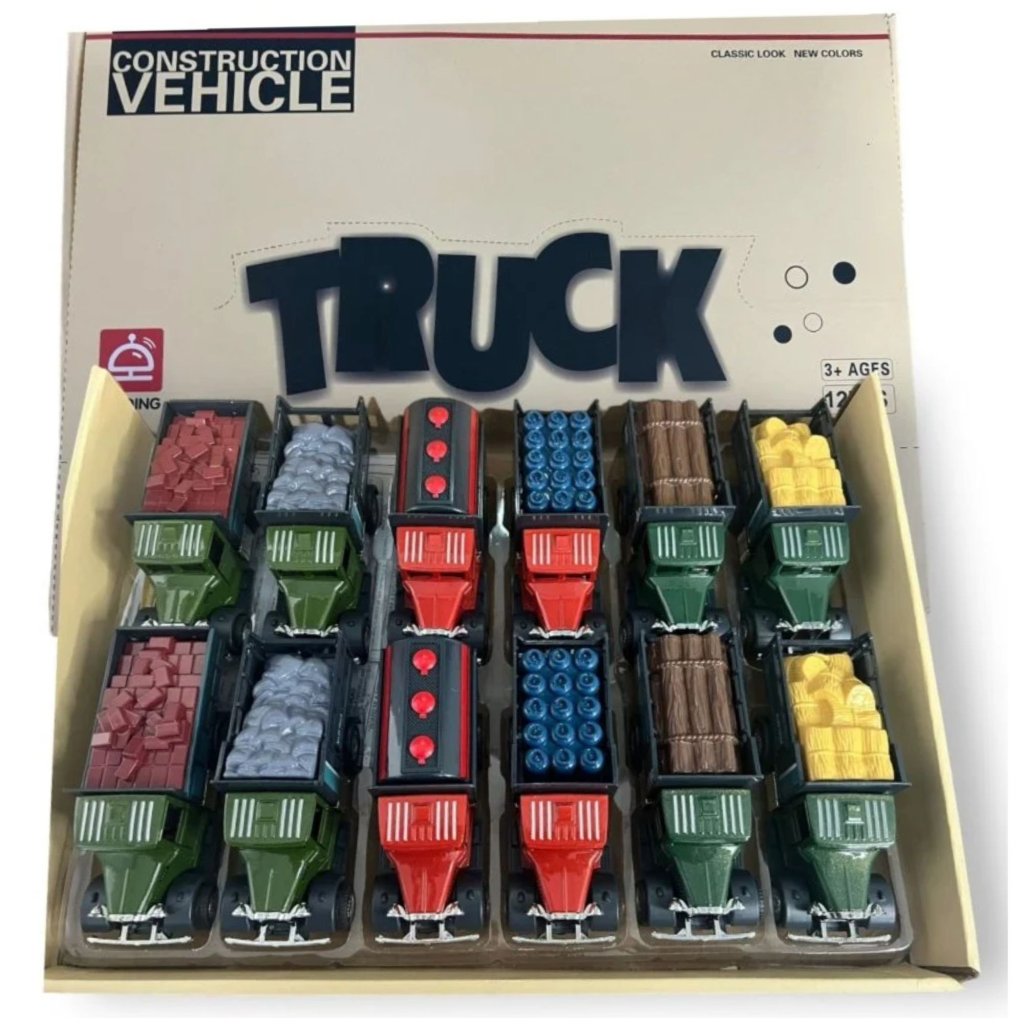 KIT COM 12 CAMINHOES(BLOCOS, PEDRA, MADEIRA, BOTIJAO, LIQUIDOS E FENO)