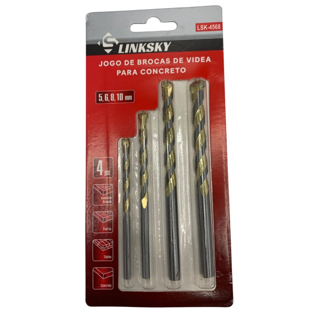 JOGO DE BROCAS DE VIDEA PARA CONCRETO C/ 4 PÇS