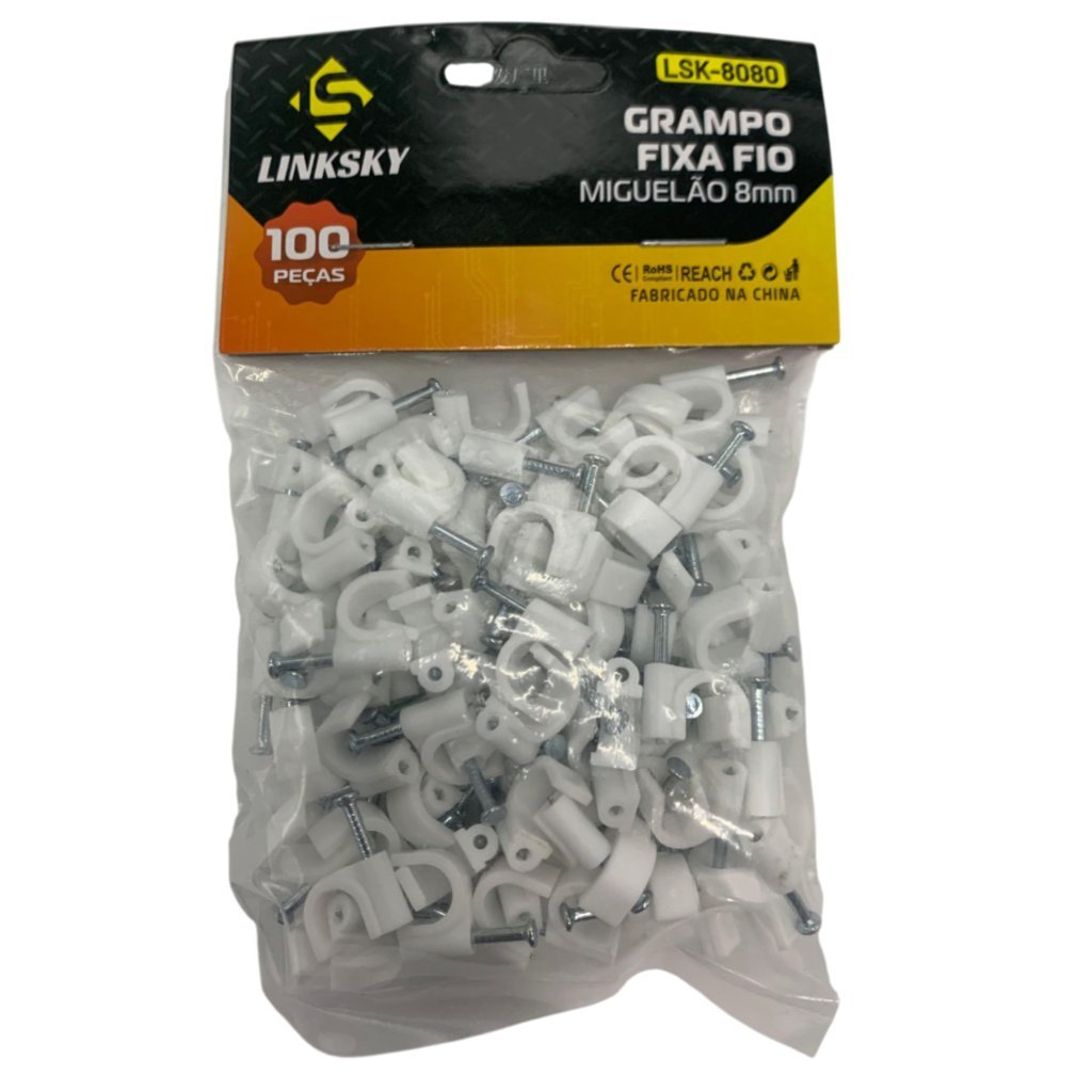 KIT DE 100 GRAMPOS MIGUELÃO FIXA FIO 8MM