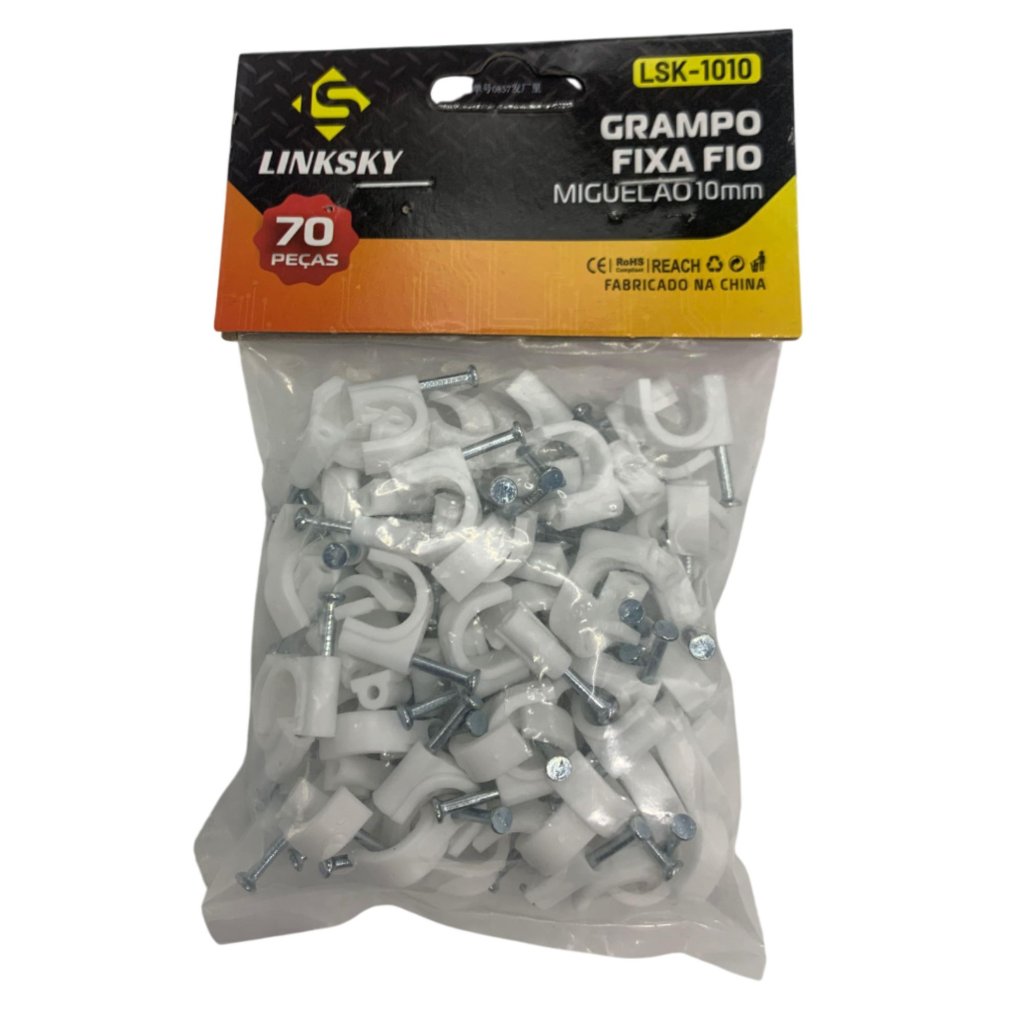 KIT DE 70 GRAMPOS MIGUELÃO FIXA FIO 10MM