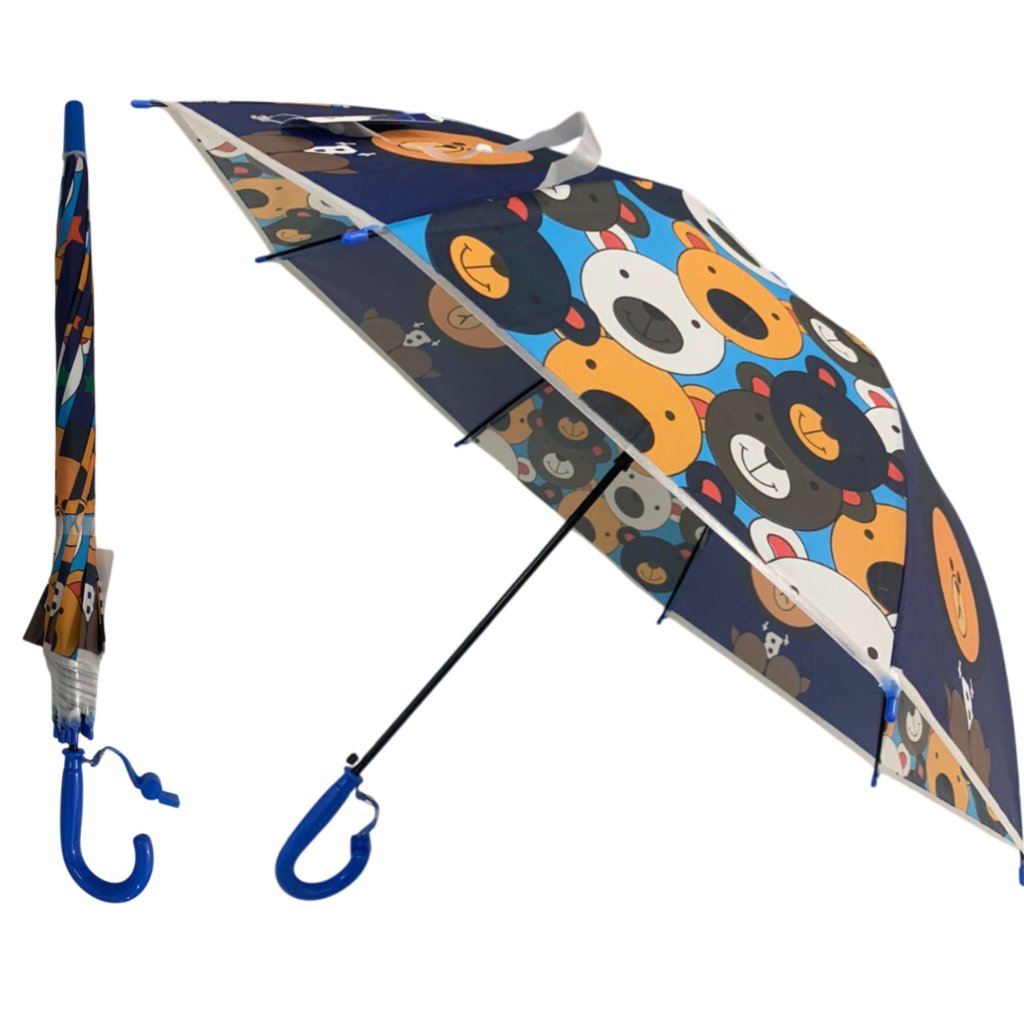 GUARDA-CHUVA AUTOMÁTICO 47CM INFANTIL COM APITO DESENHO ANIMAIS