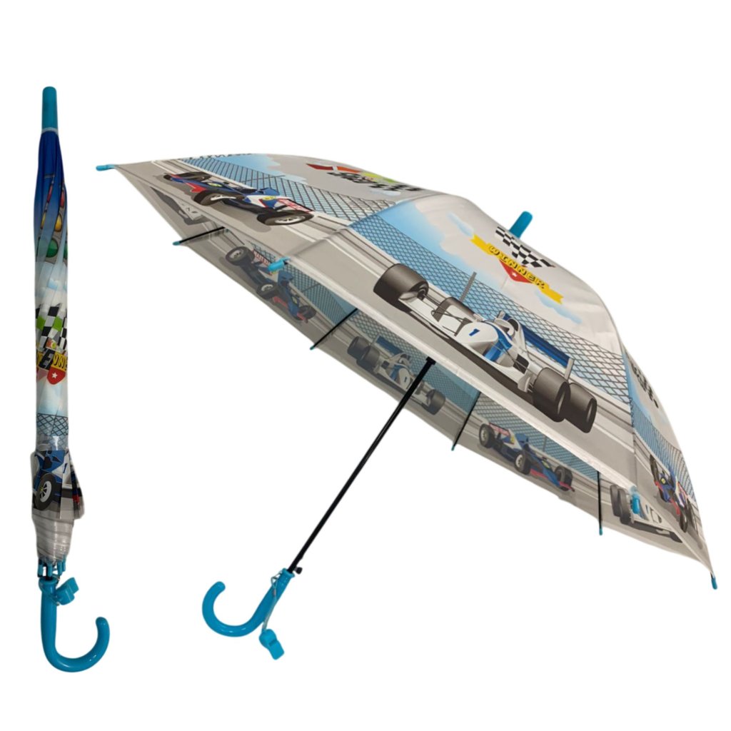 GUARDA-CHUVA AUTOMÁTICO 47CM INFANTIL COM APITO DESENHO CARROS