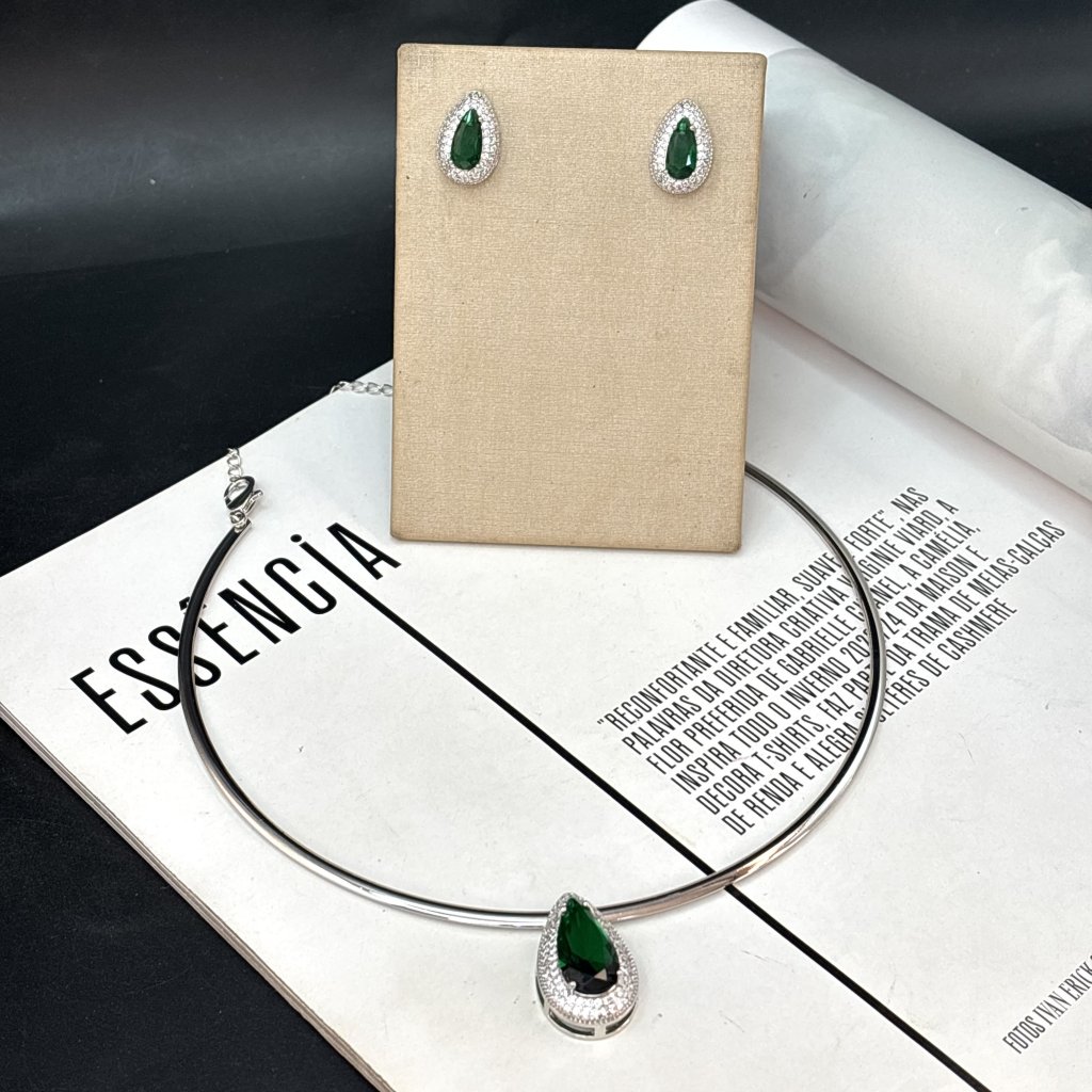 Choker prata esmeralda 