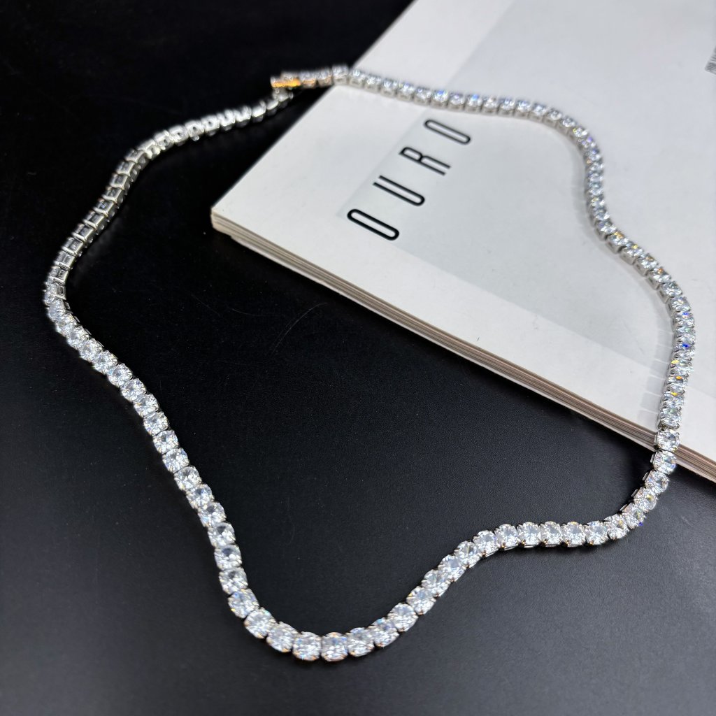 Colar prata strass 
