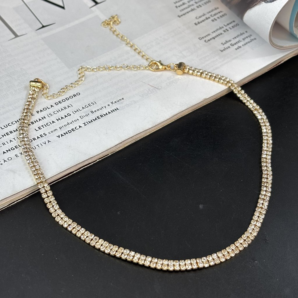 Colar strass duplo 