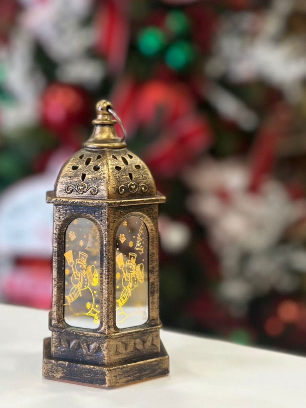 Lamparina LED Natal dourada 13x7CM