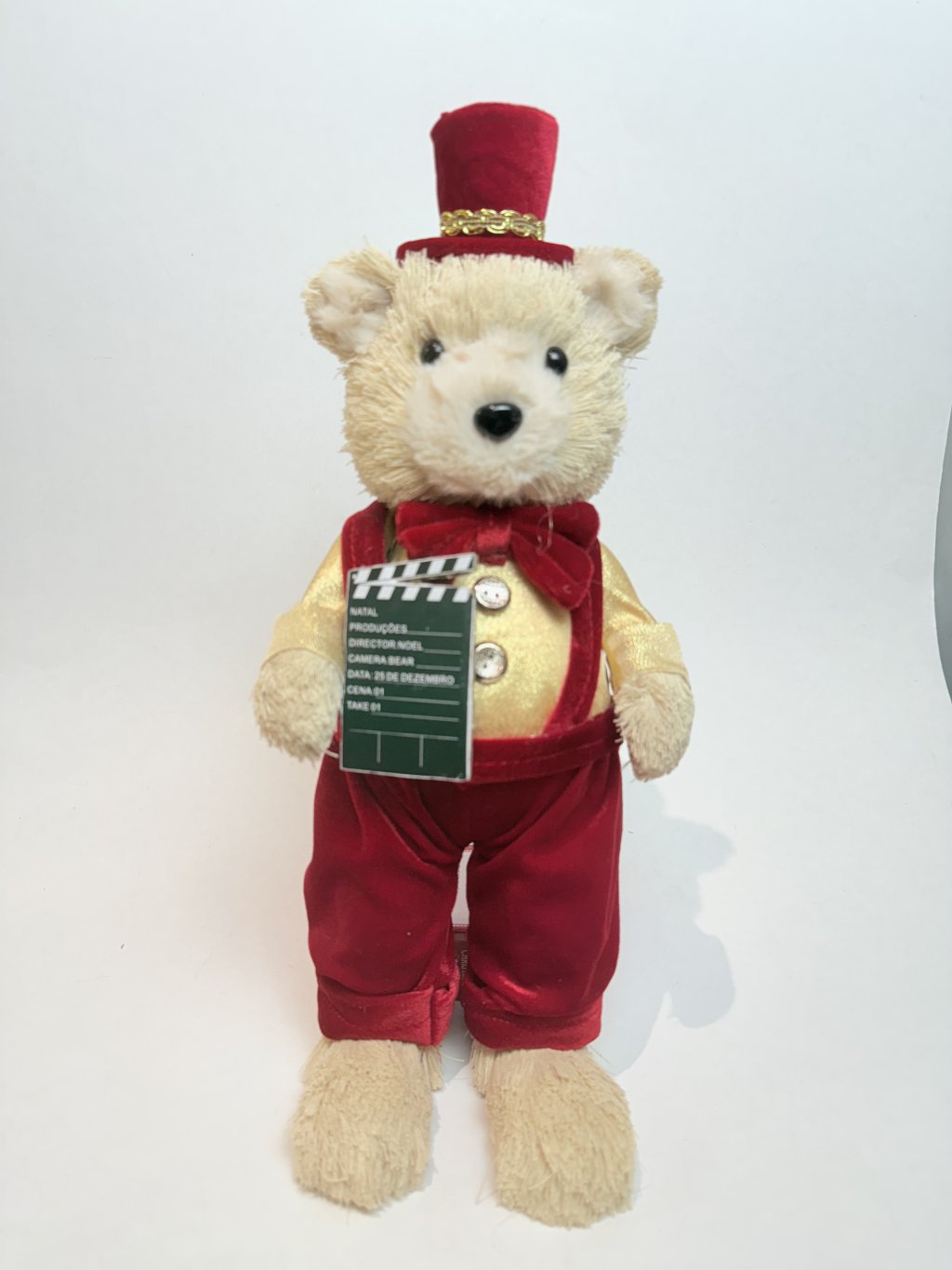 Urso Natal Sisal Menino em pé verm/dour 34x16cm REF 87115-001