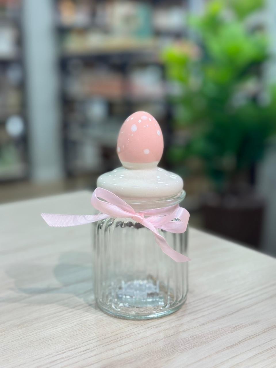Páscoa pote de vidro 300ml C/tampa ovo (Rosa Branco)85272001
