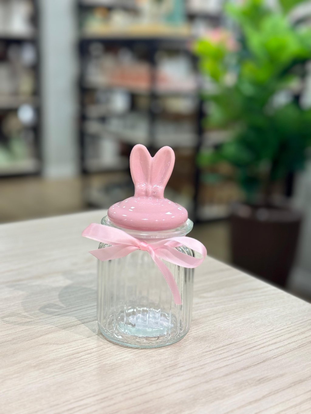 Pote de vidro 300ml Páscoa Orelhas c/tampa rosa 15x7,5cm 54588002