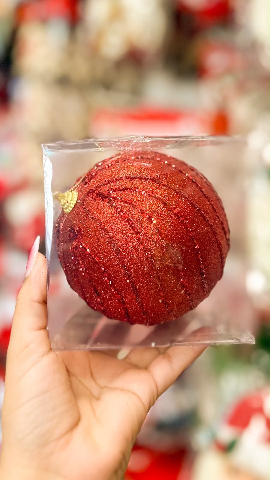 Bola decorada Natal C/Glitter Vermelho 12CM 47136001