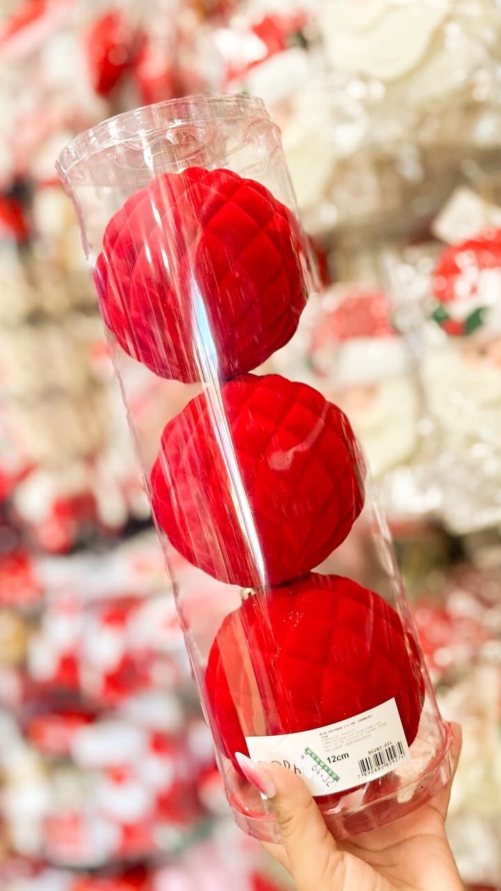 Bolas decoradas aveludadas C/3 Vermelho 90280001