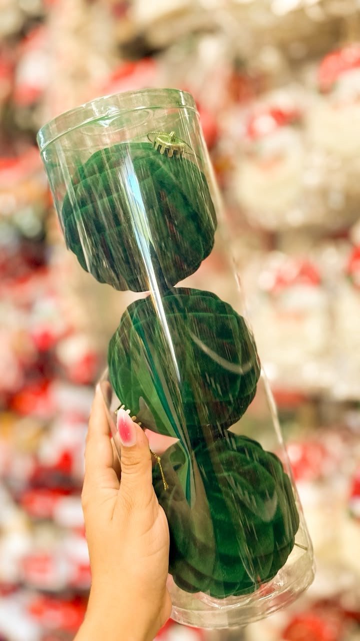 Bolas decoradas aveludadas C/3 Verde escuro 90280002