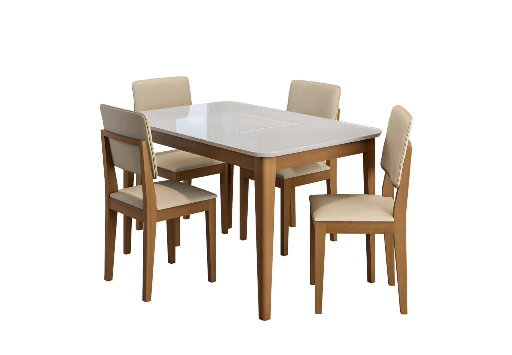 MESA JADE 1,36 c/ 4 CADEIRAS PÉROLA