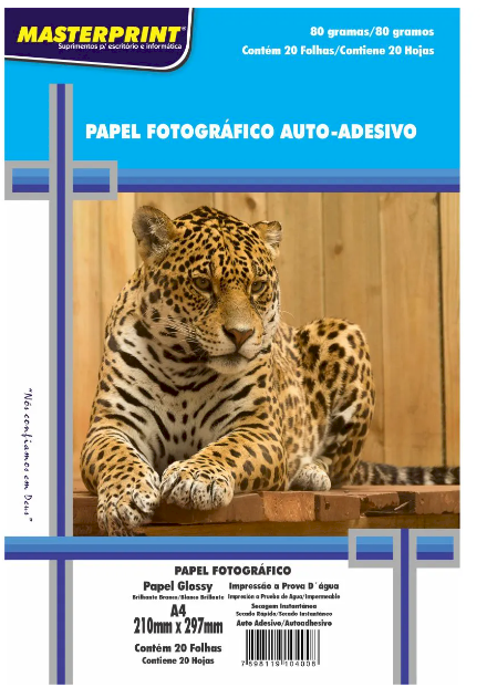 PAPEL FOTOGRAFICO ADESIVO GLOSSY  80GR MASTERPRINT 20 FLS