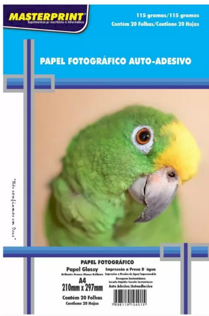 PAPEL FOTOGRAFICO ADESIVO GLOSSY 115GR MASTERPRINT 20 FLS