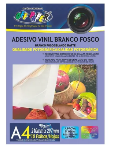 ADESIVO VINIL BRANCO FOSCO MATTE 90GR - PCT 10 FLS 