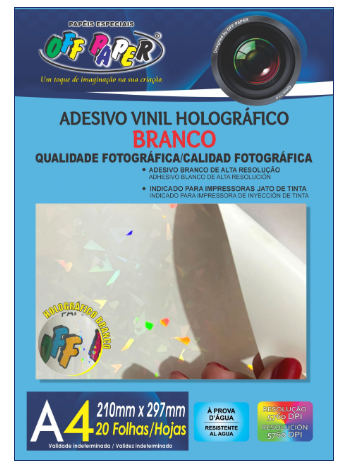 ADESIVO VINIL BRANCO HOLOGRAFICO FOLHA A4 