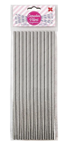 CANUDO DE PAPEL PRATA C/ 12 UND