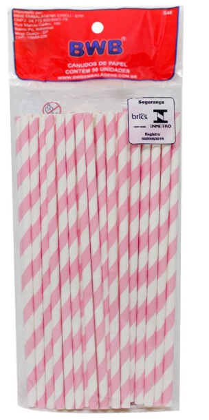 CANUDO DE PAPEL ROSA LISTRA BRANCO C/ 20 UND - BWB