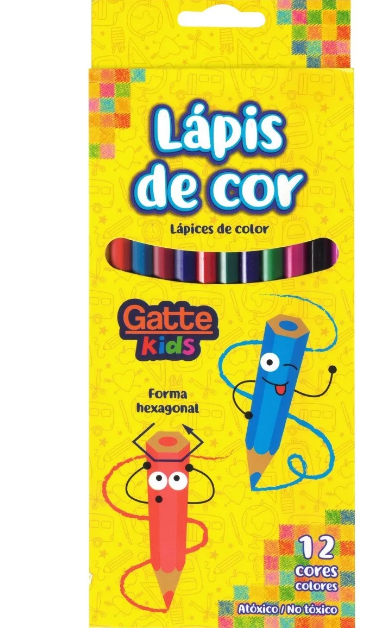 LAPIS DE COR 12 CORES - GATTE KIDS 