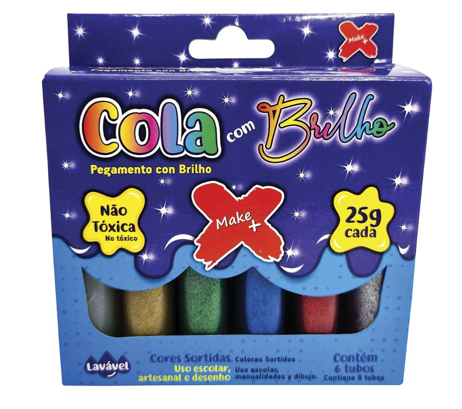 COLA COM BRILHO 6 CORES  25G CADA - MAKE +
