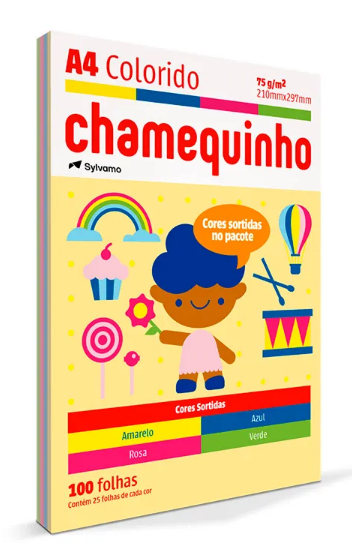 PAPEL CHAMEQUINHO COLORIDO A4 75G 100 FOLHAS 