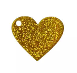 Pingente acrílico Coração glitter 2,5x3cm DOURADO  com duas und 
