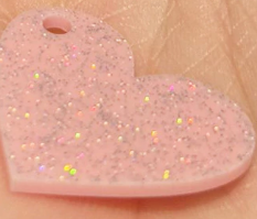 Pingente acrílico Coração glitter 2,5x3cm ROSA BEBE com duas und 