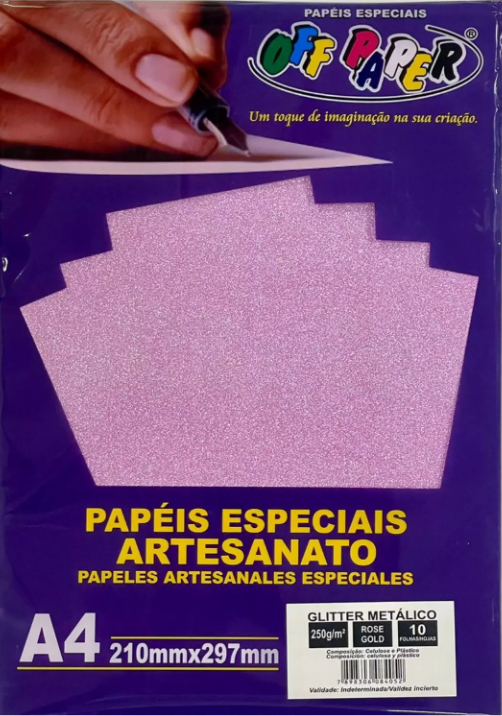 PAPEL GLITTER METALICO ROSE GOLD 250G COM 10 FOLHAS - OFF PAPER