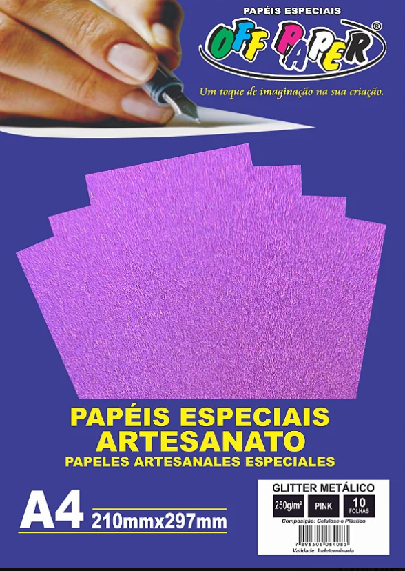PAPEL GLITTER METALICO PINK 250G COM 10 FOLHAS - OFF PAPER