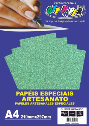 PAPEL GLITTER METALICO VERDE 250G COM 10 FOLHAS - OFF PAPER