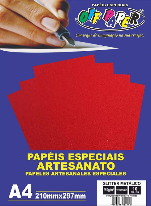 PAPEL GLITTER METALICO VERMELHO 250G COM 10 FOLHAS - OFF PAPER