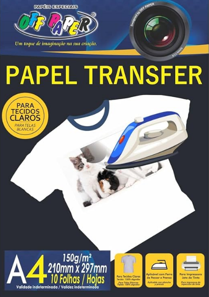 Papel Transfer - folha A4 - jato de tinta - Tecidos Claros - 150 g - Pct com 10 Folhas  Off Paper