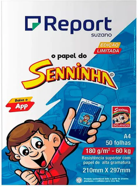 PAPEL REPORT SENNINHA BRANCO, A4, 180G - PESO 60KG / 50 FOLHAS