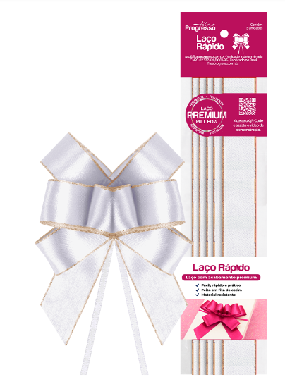 LAÇO RAPIDO 22MM BRANCO DOURADO PCT 5 UND PROGRESSO                                    