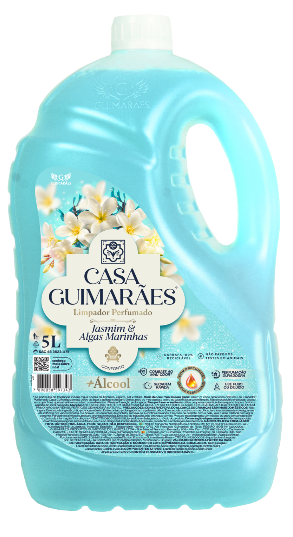 LIMPADOR C/ALCOOL PERFUMADO CASA GUIMARAES JASMIM E ALGAS MARINHAS 5L*