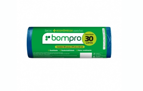 SACO LIXO BOMPRO ROLO 30L AZUL C/50