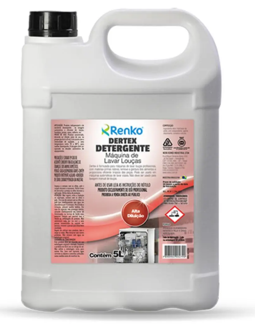 Detergente para Máquinas de Lavar Louça Dertex 5 Litros Renko Limpeza Profissional Alto Rendimento
