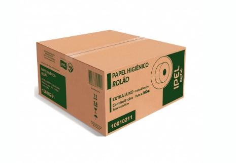 PAPEL HIGIÊNICO ROLÃO BIGTUB EXTRA LUXO 100% CELULOSE FOLHA SIMPLES 9CM 8X300M