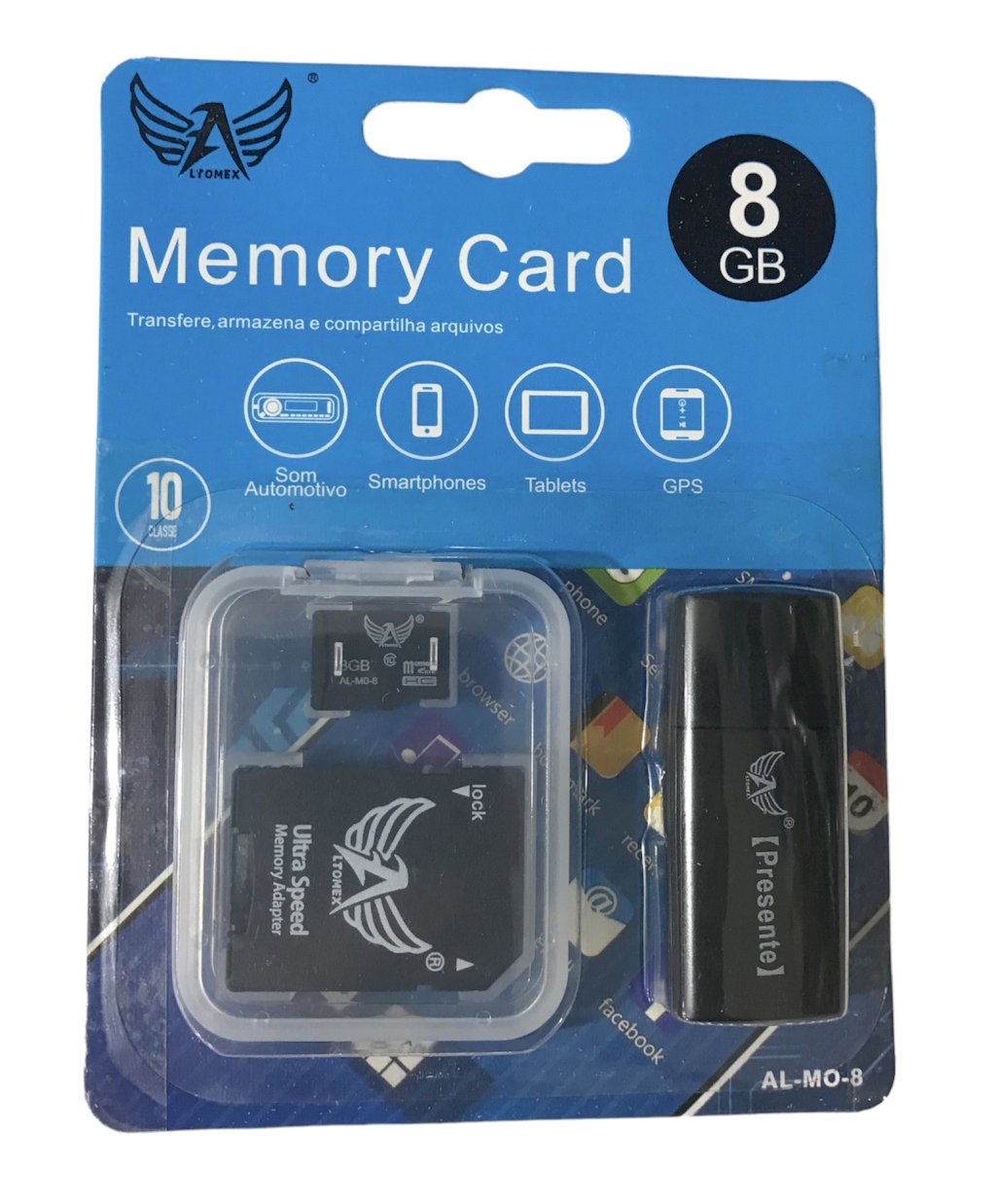 CARTÃO DE MEMÓRIA 8GB E ADAPTADOR 2 EM 1 ALTOMEX