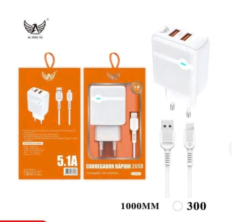 CARREGADOR ALTOMEX RAPIDO 2USB 5.1A IPHONE 