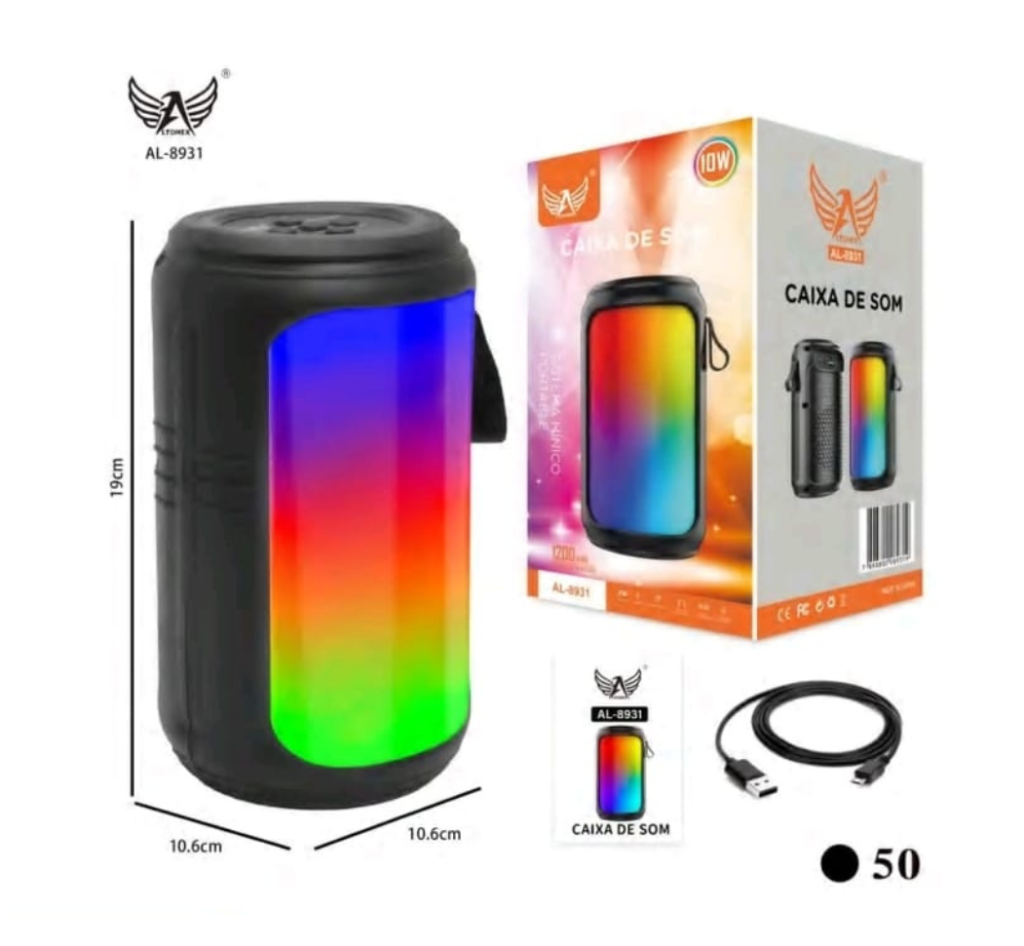 CAIXA DE SOM BLUETOOTH RGB 10W PORTATIL ALTOMEX