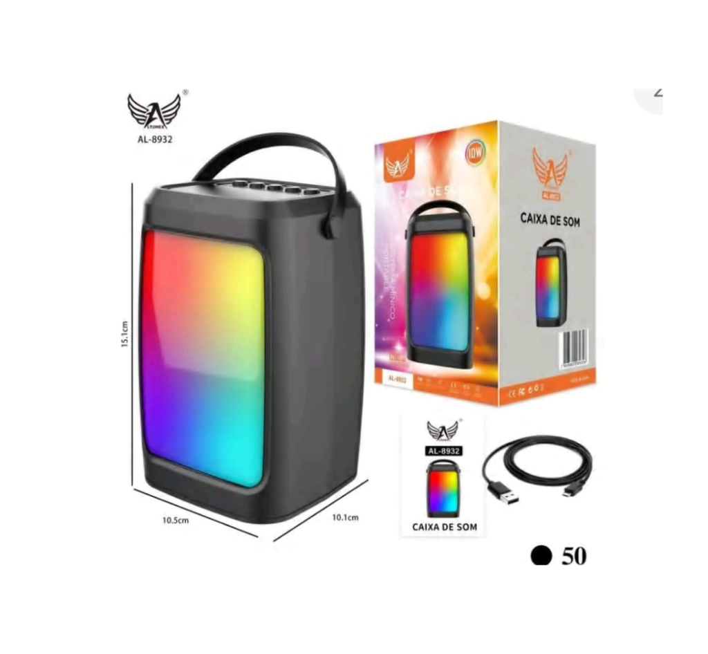 CAIXA DE SOM BLUETOOTH LUZ RGB ALTOMEX
