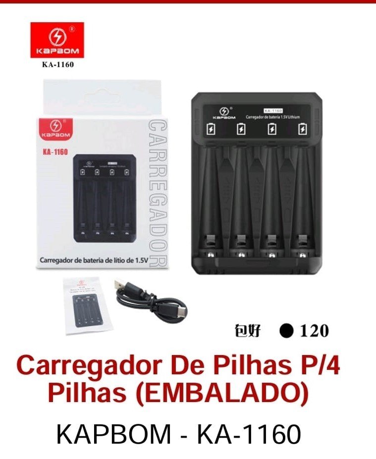 CARREGDOR DE 4 PILHAS KAPBOM