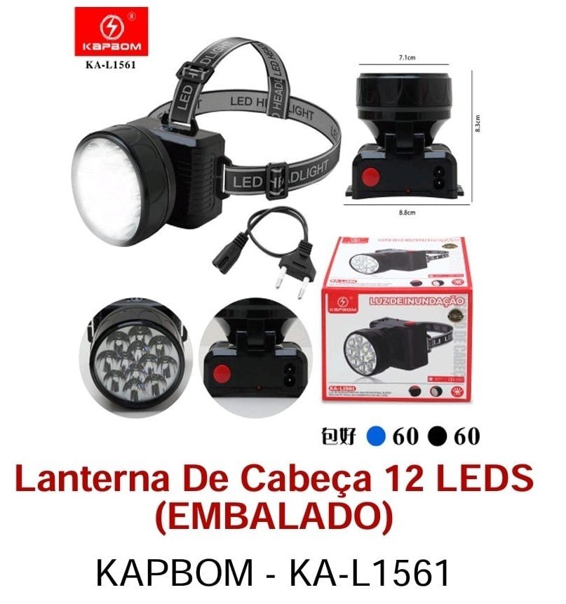 LANTERNA DE CABEÇA KAPBOM 12 LEDS
