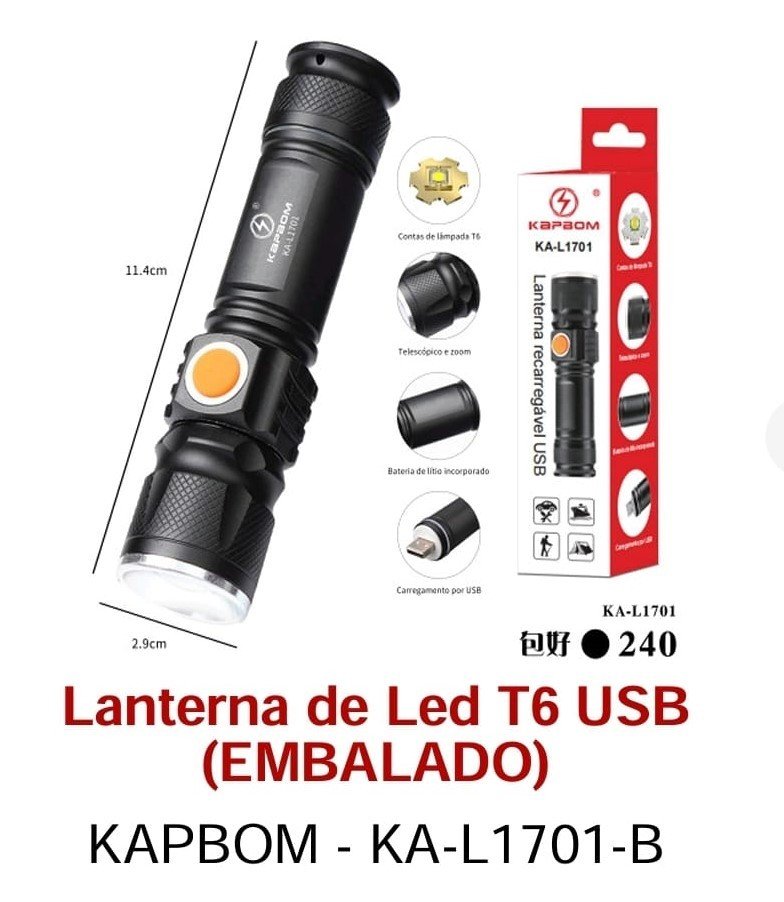 LANTERNA KAPBOM LED T6 USB