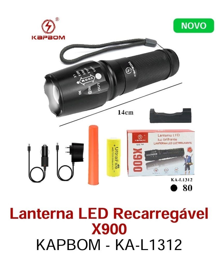 LANTERNA RECARREGAVEL X900 KAPBOM