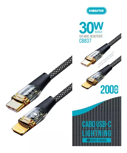 CABO USB-C LIGHTNING 2M 30W KIMASTER 