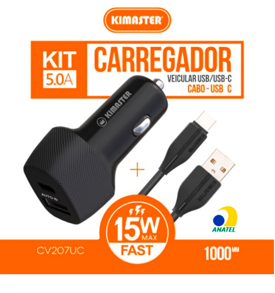 KIT CARREGADOR VEICULAR USB/USB-C